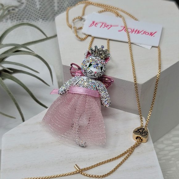 Betsey Johnson Christmas Ballerina Necklace Rhinestone - Picture 1 of 10